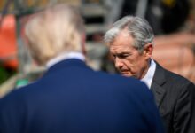 President Trump and Jerome Powell outside the Federal Reserve.