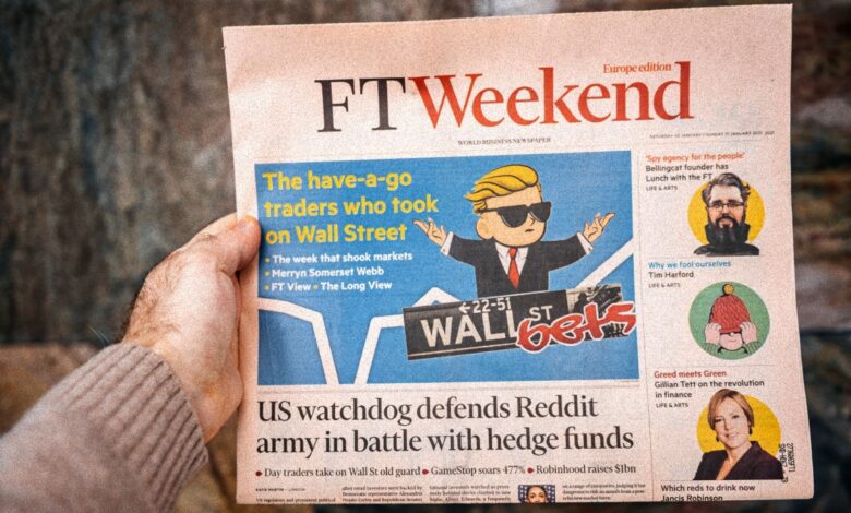 Article about Reddit Wall Street Bets group on front page of newspaper.