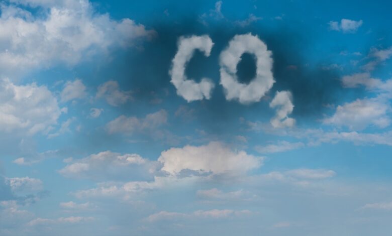 CO2 cloud floating in a blue sky.