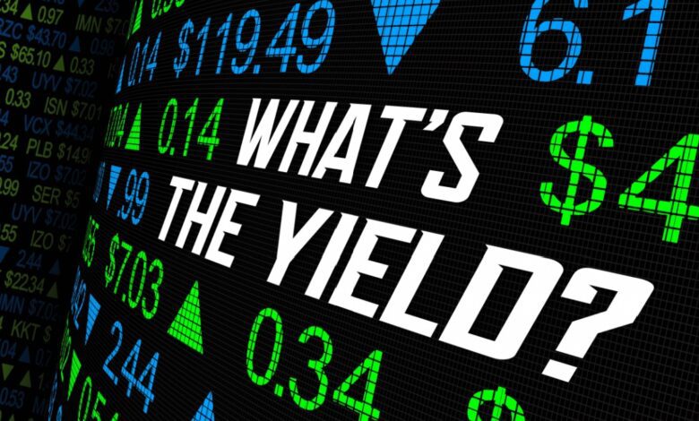 What's the yield sign on stock market ticker stream.