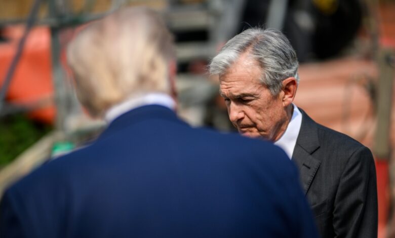 President Trump and Jerome Powell outside the Federal Reserve.